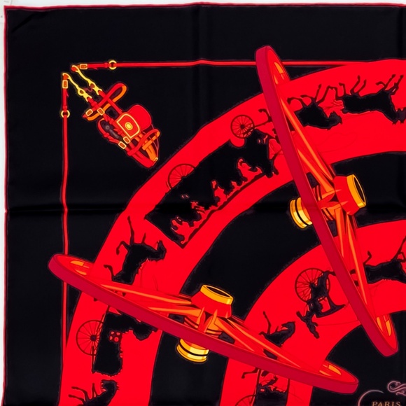NWT Hermes Scarf “Paris qui Roule” in Black/Red - Picture 6 of 9